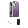 MARSİLYAN™- iPhone 14 Kılıf Zirve Modern Prime - Siyah 3D Antistatik Hayalet Cam Ekran Koruyucu + Diamond Kamera Lens - PE