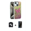 MARSİLYAN™- iPhone 14 Kılıf Zirve Modern Prime - Siyah 3D Antistatik Hayalet Cam Ekran Koruyucu + PVD Metal Kamera Lens - GS