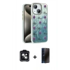 MARSİLYAN™- iPhone 14 Kılıf Zirve Modern Prime - Siyah 3D Antistatik Hayalet Cam Ekran Koruyucu + PVD Metal Kamera Lens - YL
