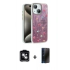 MARSİLYAN™- iPhone 14 Kılıf Zirve Modern Prime - Siyah 3D Antistatik Hayalet Cam Ekran Koruyucu + PVD Metal Kamera Lens - GS