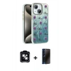 MARSİLYAN™- iPhone 14 Kılıf Zirve Modern Prime - Siyah 3D Antistatik Hayalet Cam Ekran Koruyucu + PVD Metal Kamera Lens - GS