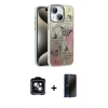 MARSİLYAN™- iPhone 14 Kılıf Zirve Modern Prime - Siyah 3D Antistatik Hayalet Cam Ekran Koruyucu + PVD Metal Kamera Lens - YL