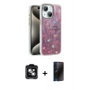 MARSİLYAN™- iPhone 14 Kılıf Zirve Modern Prime - Siyah 3D Antistatik Hayalet Cam Ekran Koruyucu + PVD Metal Kamera Lens - YL
