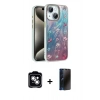 MARSİLYAN™- iPhone 14 Kılıf Zirve Modern Prime - Siyah 3D Antistatik Hayalet Cam Ekran Koruyucu + PVD Metal Kamera Lens - GS