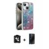 MARSİLYAN™- iPhone 14 Kılıf Zirve Modern Prime - Siyah 3D Antistatik Hayalet Cam Ekran Koruyucu + PVD Metal Kamera Lens - YL