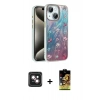 MARSİLYAN™- iPhone 14 Kılıf Zirve Modern Prime - Siyah Buffer Cam Ekran Koruyucu + PVD Metal Kamera Lens - PE