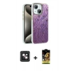 MARSİLYAN™- iPhone 14 Kılıf Zirve Modern Prime - Siyah Buffer Cam Ekran Koruyucu + PVD Metal Kamera Lens - PE