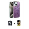 MARSİLYAN™- iPhone 14 Kılıf Zirve Modern Prime - Siyah Buffer Cam Ekran Koruyucu + PVD Metal Kamera Lens - SH