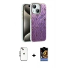 MARSİLYAN™- iPhone 14 Kılıf Zirve Modern Prime - Siyah Buffer Hayalet Cam Ekran Koruyucu + Gökkuşağı Shine Kamera Lens