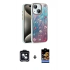 MARSİLYAN™- iPhone 14 Kılıf Zirve Modern Prime - Siyah Buffer Hayalet Cam Ekran Koruyucu + PVD Metal Kamera Lens - SH