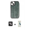 MARSİLYAN™- iPhone 14 Kılıf Zirve Yansıma Serisi - Şeffaf Pasifik Cam Ekran Koruyucu + PVD Metal Kamera Lens - PE