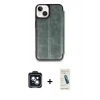 MARSİLYAN™- iPhone 14 Kılıf Zirve Yansıma Serisi - Şeffaf Pasifik Cam Ekran Koruyucu + PVD Metal Kamera Lens - SH