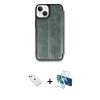MARSİLYAN™- iPhone 14 Kılıf Zirve Yansıma Serisi - Siyah 3D Antistatik Cam Ekran Koruyucu + Diamond Kamera Lens - KI