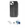 MARSİLYAN™- iPhone 14 Kılıf Zirve Yansıma Serisi - Siyah 3D Antistatik Cam Ekran Koruyucu + Diamond Kamera Lens - SABE