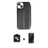 MARSİLYAN™- iPhone 14 Kılıf Zirve Yansıma Serisi - Siyah 3D Antistatik Hayalet Cam Ekran Koruyucu + PVD Metal Kamera Lens - MI