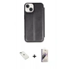 MARSİLYAN™- iPhone 14 Kılıf Zirve Yansıma Serisi - Siyah Bilvis 3D Mat Cam Ekran Koruyucu + Diamond Kamera Lens - YL