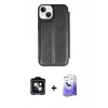 MARSİLYAN™- iPhone 14 Kılıf Zirve Yansıma Serisi - Siyah Bilvis 5in1 5D Magic Hayalet Cam Ekran Koruyucu + PVD Metal Kamera Lens - YL