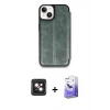 MARSİLYAN™- iPhone 14 Kılıf Zirve Yansıma Serisi - Siyah Bilvis 5in1 5D Magic Hayalet Cam Ekran Koruyucu + PVD Metal Kamera Lens - PE