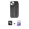 MARSİLYAN™- iPhone 14 Kılıf Zirve Yansıma Serisi - Siyah Bilvis 5in1 5D Magic Hayalet Cam Ekran Koruyucu + PVD Metal Kamera Lens - PE