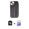 MARSİLYAN™- iPhone 14 Kılıf Zirve Yansıma Serisi - Siyah Bilvis 5in1 5D Magic Hayalet Cam Ekran Koruyucu + PVD Metal Kamera Lens - MI