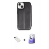 MARSİLYAN™- iPhone 14 Kılıf Zirve Yansıma Serisi - Siyah Bilvis 5in1 5D Magic Hayalet Cam Ekran Koruyucu + Diamond Kamera Lens - YL