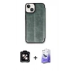 MARSİLYAN™- iPhone 14 Kılıf Zirve Yansıma Serisi - Siyah Bilvis 5in1 5D Magic Hayalet Cam Ekran Koruyucu + PVD Metal Kamera Lens - TU