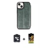 MARSİLYAN™- iPhone 14 Kılıf Zirve Yansıma Serisi - Siyah Buffer Cam Ekran Koruyucu + PVD Metal Kamera Lens - SH