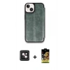 MARSİLYAN™- iPhone 14 Kılıf Zirve Yansıma Serisi - Siyah Buffer Cam Ekran Koruyucu + PVD Metal Kamera Lens - PE
