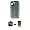 MARSİLYAN™- iPhone 14 Kılıf Zirve Yansıma Serisi - Siyah Buffer Cam Ekran Koruyucu + PVD Metal Kamera Lens - GS