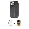 MARSİLYAN™- iPhone 14 Kılıf Zirve Yansıma Serisi - Siyah Buffer Cam Ekran Koruyucu + Shine Kamera Lens - GD