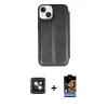 MARSİLYAN™- iPhone 14 Kılıf Zirve Yansıma Serisi - Siyah Buffer Hayalet Cam Ekran Koruyucu + PVD Metal Kamera Lens - PE