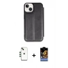 MARSİLYAN™- iPhone 14 Kılıf Zirve Yansıma Serisi - Siyah Buffer Hayalet Cam Ekran Koruyucu + Shine Kamera Lens - YL