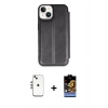 MARSİLYAN™- iPhone 14 Kılıf Zirve Yansıma Serisi - Siyah Buffer Hayalet Cam Ekran Koruyucu + Shine Kamera Lens - GS