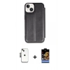 MARSİLYAN™- iPhone 14 Kılıf Zirve Yansıma Serisi - Siyah Buffer Hayalet Cam Ekran Koruyucu + Shine Kamera Lens - SH