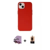 MARSİLYAN™- iPhone 14 Plus Kılıf Ahenk Serisi - Şeffaf Maxco Cam Ekran Koruyucu + Kırmızı Raze Metal Kamera Lens