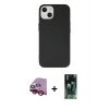 MARSİLYAN™- iPhone 14 Plus Kılıf Ahenk Serisi - Siyah 360 Mat Full Body Arka Koruyucu + Raze Metal Kamera Lens - KI