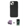 MARSİLYAN™- iPhone 14 Plus Kılıf Ahenk Serisi - Siyah 360 Mat Full Body Arka Koruyucu + Raze Metal Kamera Lens - SH