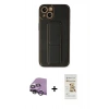 MARSİLYAN™- iPhone 14 Plus Kılıf Akış Doku - Siyah Mat Seramik Nano Ekran Koruyucu + Raze Metal Kamera Lens - GS