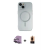 MARSİLYAN™- iPhone 14 Plus Kılıf Akış Minimal Özel Seri - Şeffaf Maxco Cam Ekran Koruyucu + Raze Metal Kamera Lens - GS