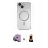 MARSİLYAN™- iPhone 14 Plus Kılıf Akış Minimal Özel Seri - Şeffaf Maxco Cam Ekran Koruyucu + Raze Metal Kamera Lens - GS