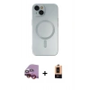 MARSİLYAN™- iPhone 14 Plus Kılıf Akış Minimal Özel Seri - Şeffaf Maxco Cam Ekran Koruyucu + Raze Metal Kamera Lens - KI
