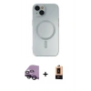 MARSİLYAN™- iPhone 14 Plus Kılıf Akış Minimal Özel Seri - Şeffaf Maxco Cam Ekran Koruyucu + Raze Metal Kamera Lens - SH