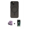 MARSİLYAN™- iPhone 14 Plus Kılıf Akış Minimal Özel Seri - Siyah 360 Mat Full Body Arka Koruyucu + Raze Metal Kamera Lens - GS