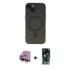 MARSİLYAN™- iPhone 14 Plus Kılıf Akış Minimal Özel Seri - Siyah 360 Mat Full Body Arka Koruyucu + Raze Metal Kamera Lens - KI