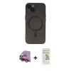 MARSİLYAN™- iPhone 14 Plus Kılıf Akış Minimal Özel Seri - Siyah Mat Seramik Nano Ekran Koruyucu + Kırmızı Raze Metal Kamera Lens