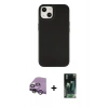 MARSİLYAN™- iPhone 14 Plus Kılıf Çekirdek Çizgi - Siyah 360 Mat Full Body Arka Koruyucu + Raze Metal Kamera Lens - GS