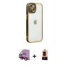 MARSİLYAN™- iPhone 14 Plus Kılıf Çekirdek Klasik Serisi - Şeffaf Maxco Cam Ekran Koruyucu + Raze Metal Kamera Lens - KI