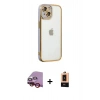 MARSİLYAN™- iPhone 14 Plus Kılıf Çekirdek Klasik Serisi - Şeffaf Maxco Cam Ekran Koruyucu + Raze Metal Kamera Lens - KI