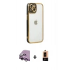 MARSİLYAN™- iPhone 14 Plus Kılıf Çekirdek Klasik Serisi - Şeffaf Maxco Cam Ekran Koruyucu + Raze Metal Kamera Lens - MR