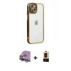 MARSİLYAN™- iPhone 14 Plus Kılıf Çekirdek Klasik Serisi - Şeffaf Maxco Cam Ekran Koruyucu + Raze Metal Kamera Lens - GS